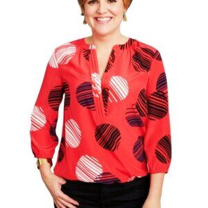 Dana Buchman Women's Blouse Size XL Red Geometric 3/4 Sleeves Elastic Waistband